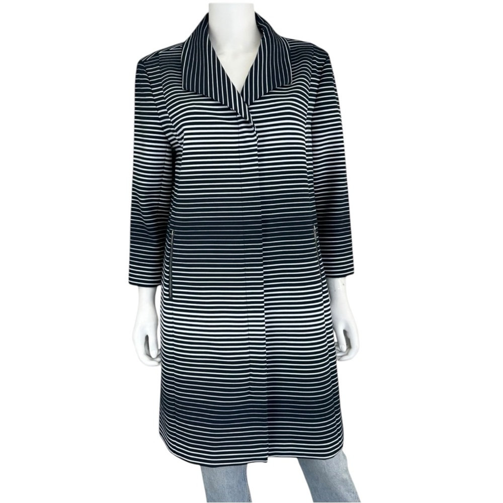 Classiques Entier Navy Striped Coat Size L N0607